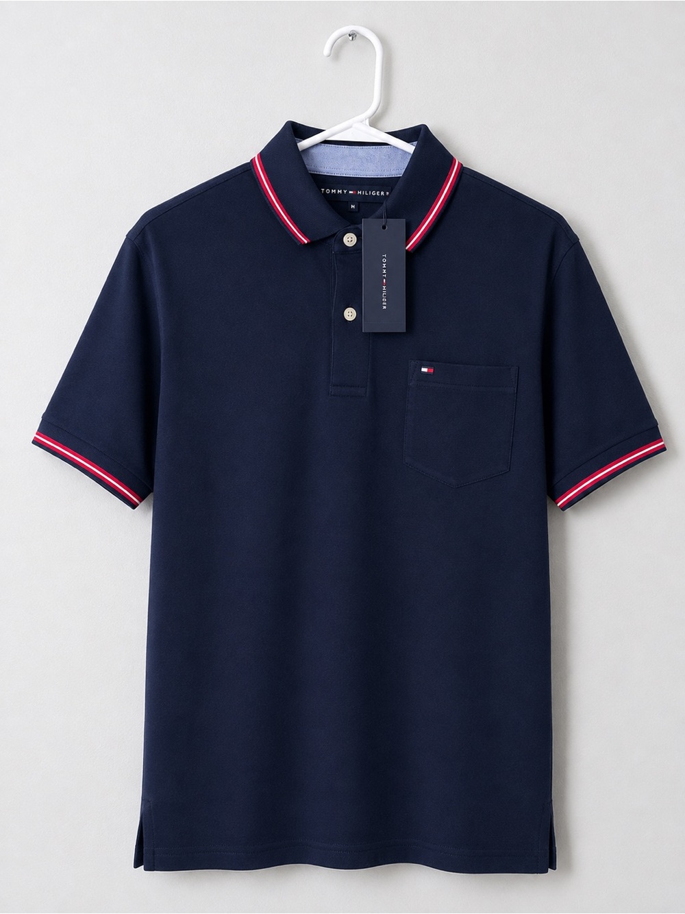 Tommy Hilfiger Navy Polo with Red & White Contrast Trim